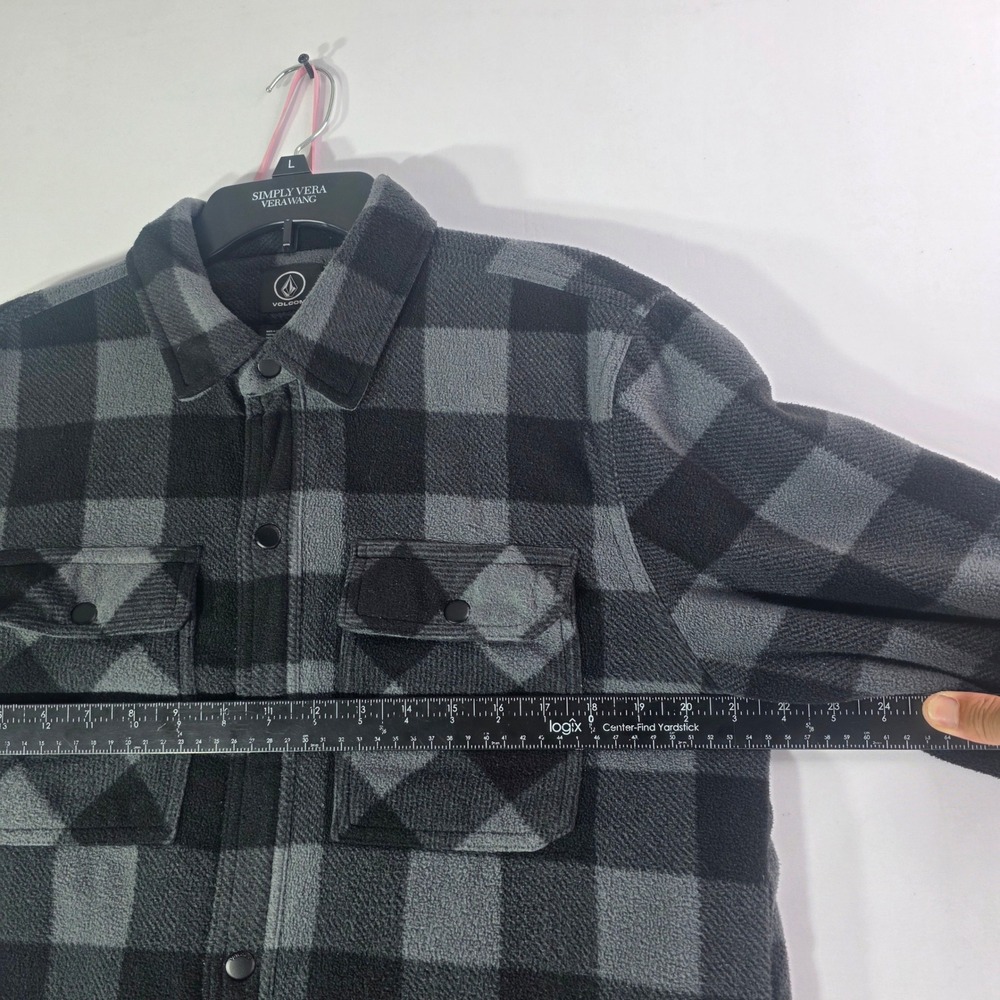 Volcom Mens Buffalo Plaid Fleece Shirt Jacket Grey Black Quilted Lining Size M - Picture 2 of 14